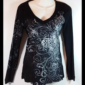 FANG Black Graphic Print Knit Top